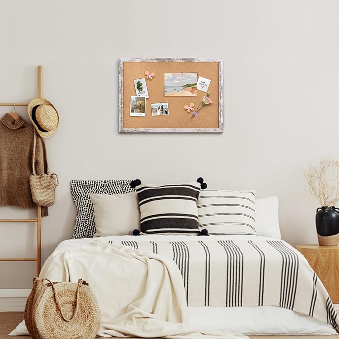 Cork Board Bulletin Board, 29.5x19.7 inches Decorative Hanging Framed Cork Boards for Walls, Pin Board Vision Board for School Home Office, Bulletin Board with Wooden Frame (5075,WH,1pc)
