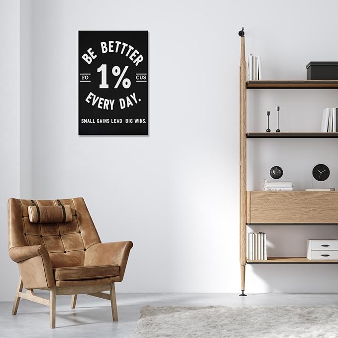 Inspirational Motivation 1% Better Every Day Canvas Poster Entrepreneur Success Life Saying Wall Art Hustle Inspiring Sign Prints Painting For Home Office Wall Decor 16x24in Framed