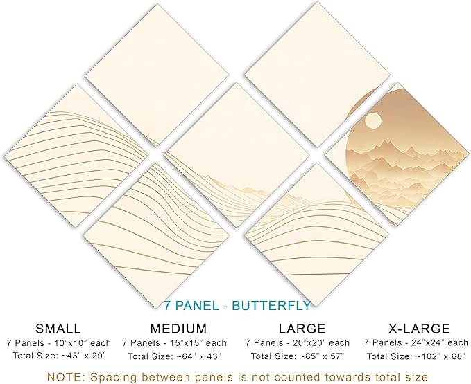 85 x 57 TOTAL - Landsape of lines Wall Art Canvas Geometric Print modern minimalis - 7 Panel Butterfly Split