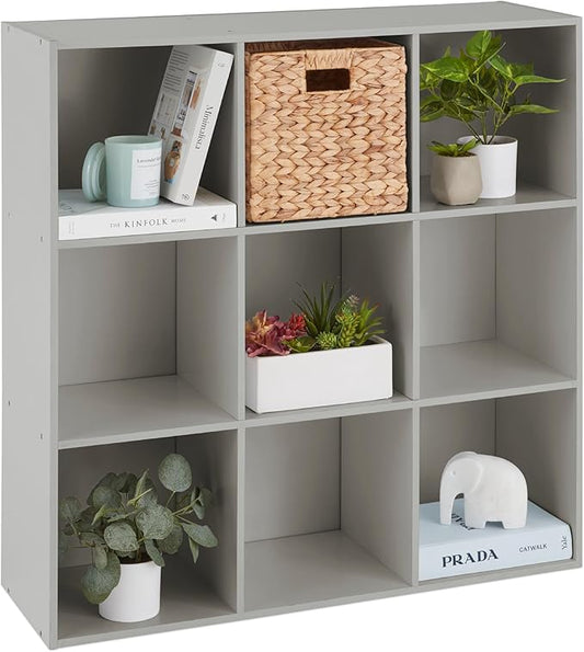 Best Choice Products Kids Bookcase 9-Cube Storage Organizer, 13.5in Shelf Opening, Bookshelf, Toy Storage, Customizable w/ 3 Removable Back Panels – Gray