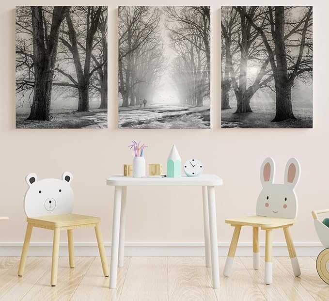 Yxbhhym Bedroom Wall Decor Black and White Bathroom Wall Art Forest Pictures Tree Canvas Prints Art Landscape Painting Modern Office Artwork for Living Room Decor Kitchen Home Decorations