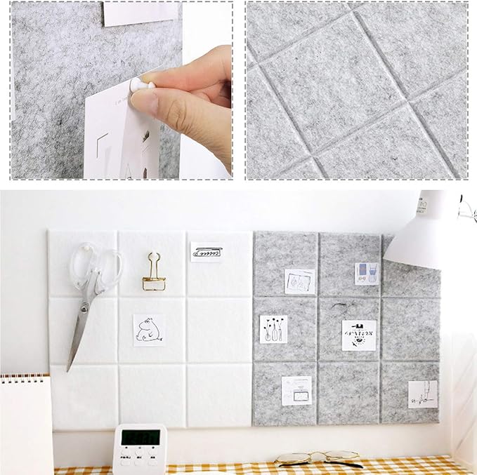 Large Felt Board Tiles for Wall with Pack of 6 Pin Board Notice Boards for Home Office Kitchen, Bulletin Board Wall Tiles for Photos Memos (Drak Grey+Light Grey, 6 Pack)