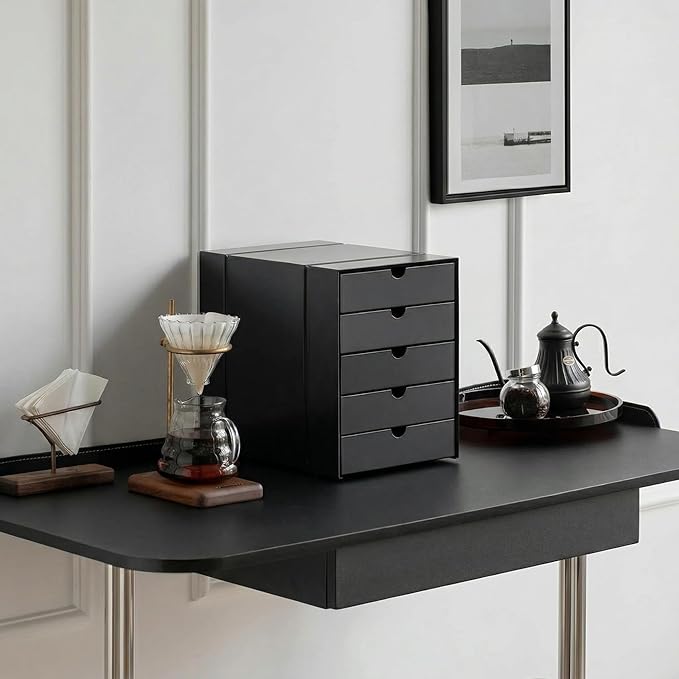 Modern Steel 5-Drawer File Cabinet For Desk, Document Storage Box, Office Desktop Filing Organizer, Drawer Organizer, desk caddy (Black)