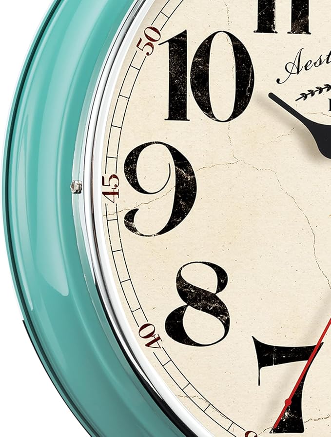 Countryside Wall Clock Metal 12.4" Vintage Retro Wall Clocks Silent Non Ticking Easy to Read for Living Room, Kitchen, Bedroom, Office, Bar(12.4" Turquoise)