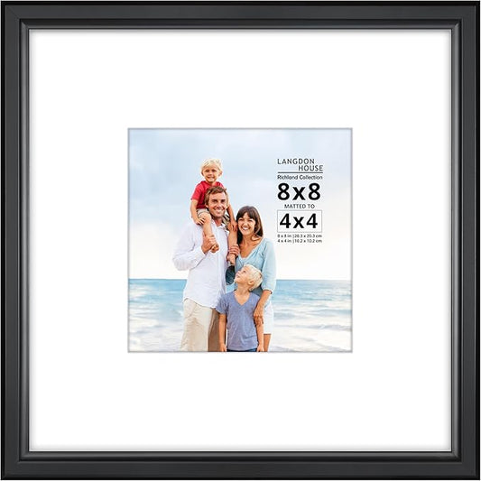Langdon House - 8x8 Black Picture Frame with Mat to 4x4 - Distinguished Edging for Classic Style - Richland Collection