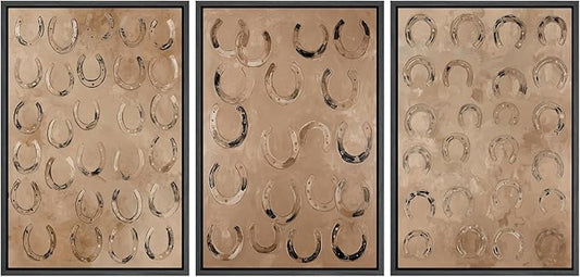 MUDECOR Framed Wall Art Print Set Western Decor Horseshoes Pattern Rustic Neutral Illustrations Modern Art Boho Decorative Colorful Chic for Living Room, Bedroom, Office - 24"x36"x3 BLACK