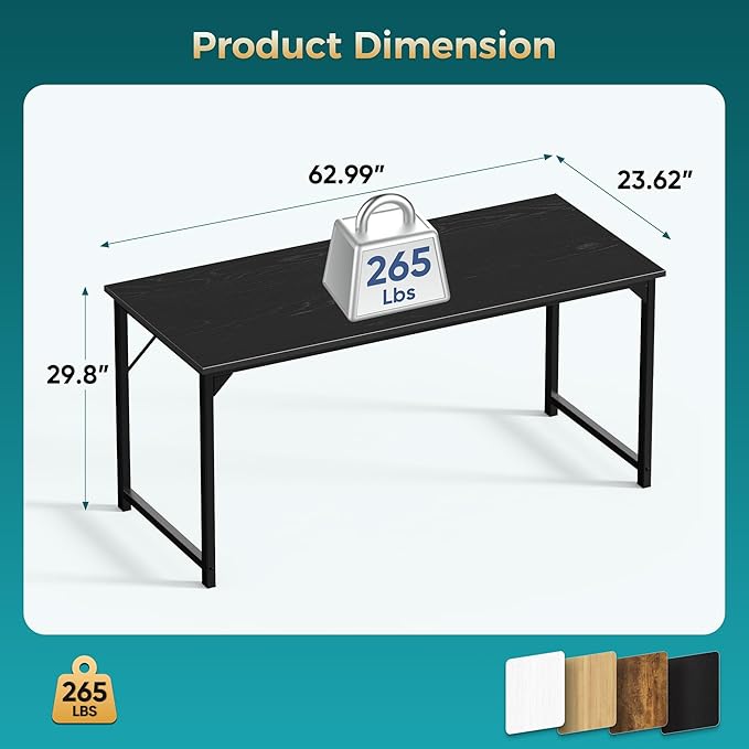 OLIXIS 63 Inch Computer Office Desk for Small Spaces, Writing Gaming Work Desk Modern Study Table with Storage Bag & Headphone Hook Home Bedroom, Black