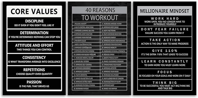 Motivational Canvas Office Print Wall Art Inspirational 40 Reasons to Workout Picture Millionaire Mindset Core Values Poster Painting Modern Inspiring Artwork for Home Gym Office Decor[72" W X 36" H]
