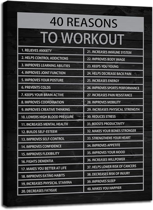 Inspirational Wall Art 40 Reasons to Workout Motivational Office Pictures Prints on Canvas Inspiring Entrepreneur Quotes Posters Painting Framed Artwork for Office Gym Home Wall Decor[18" W x 24" H]