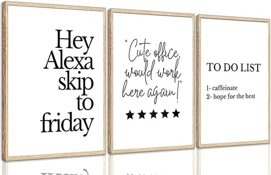 3pcs Inspirational Canvas Wall Art Office Posters Inspirational Quotes Wall Decor Painting Funny Quotes Pictures-cute office would work here again- Prints for Bedroom,Living Room,Office unframed