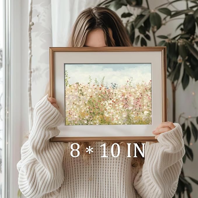 uniro Wildflower Field Vintage Canvas Wall Art for Home Decor, Spring Landscape Art Print, Botanical Floral Posters Oil Painting Wall Art, Plant Flower Pictures Farmhouse for Living Room, Bedroom, Bathroom Decor( 8" x 10"-UNFRAMED)