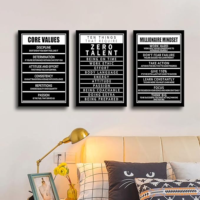 Motivational Canvas Wall Art Inspirational Quotes Picture Painting Ten Things That Require Zero Talent and Core Values Print Poster for Office Bedroom Living Room Artwork Ready to Hang [48''Hx24''W]
