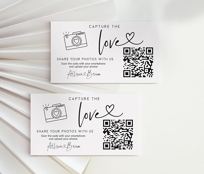Wedding Capture The Love QR Code Card – Personalized Photo Card for Guests, Share Photos Online, Couple's Website & Social Media, Modern Minimalist Printed Cards