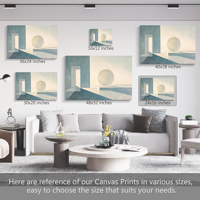 gaosoul Modern Canvas Wall Art Blue White Tranquility Geometric Abstract Oil Painting Minimalism Artwork Prints for Living Room Bedroom Office Decor Framed 24x16in