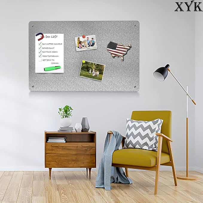 17.7" x 11.8" Metal Magnetic Board - Magnet Bulletin Board to Display Magnetic Letters Numbers Animal, Poetry, Spice Jars, Notes, Photos, Suitable for Wall, Refrigerator, Cubicle, Cabinet