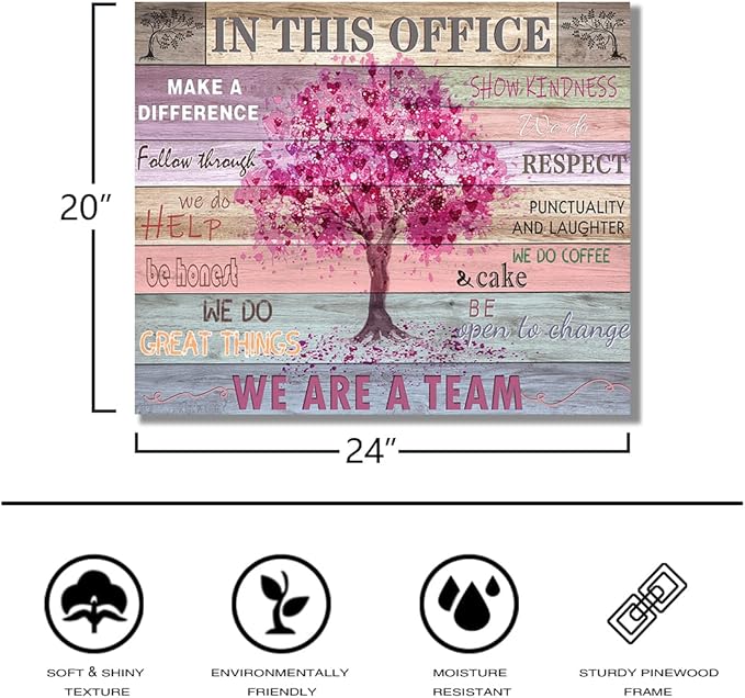 Pink Inspirational Wall Art for Office Women Motivational Quotes Phrases Poster Rustic Heart Tree Pictures Framed Wall Art Décor Contemporary Home Workspace Desk Decorations Gifts for Women 20x24inch