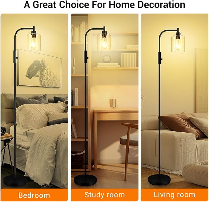 BoostArea Dimmable Standing Lamp with Seeded Glass Lampshade, 6W LED Bulb Included, Modern Industrial Lamp for Living Room, Bedroom, Office