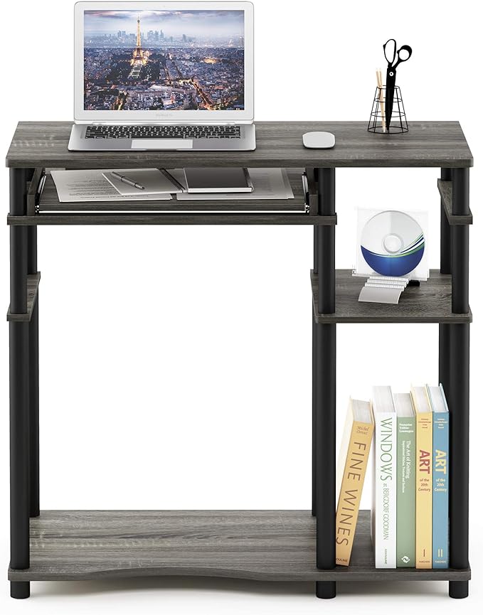 Furinno Abbott Computer Desk with Bookshelf, French Oak Grey/Black
