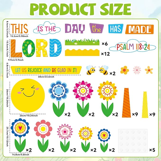 Religious Bulletin Board Set Lord Theme Flower Classroom Decorations Christian Cutout Floral DIY Photo Christmas VBS Craft Bible Bulletin Board for Teacher Chalkboard Wall Decor Sunday School Supplies