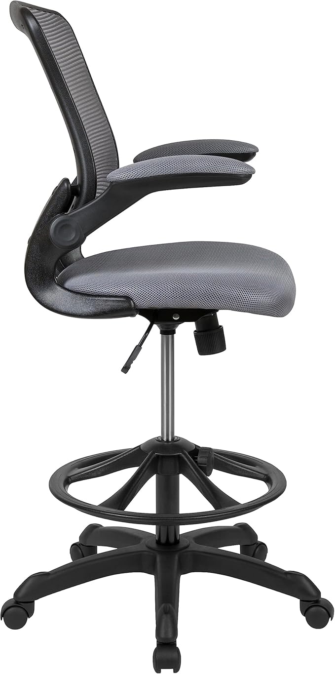 Flash Furniture Kale Mid-Back Swivel Office Chair with Height Adjustable Foot Ring and Lumbar Support, Mesh Executive Chair with Armrests, Dark Gray