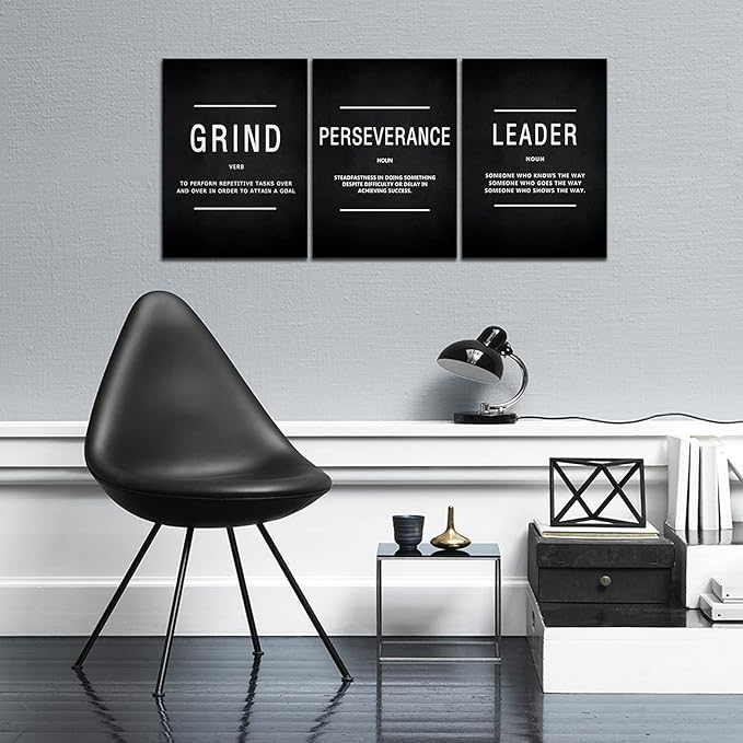 KAWAHONE Inspirational Grind Wall Art for Home Office Workplace, Perseverance Leader Canvas Quotes Motivate Success Positive Poster Framed Motivation Gift for Friends Entrepreneur Ready to Hang