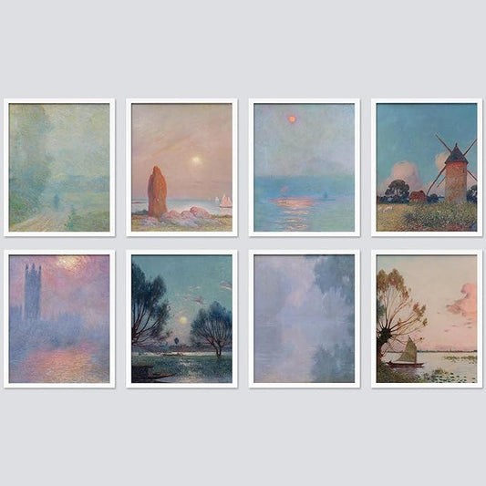 SIGNWIN Framed Poster Wall Art Set of Vintage Landscape Watercolor Nature Landscape, Rustic Framhouse Decor for Living Room, Bedroom, Office - 8"x10"x 8 White