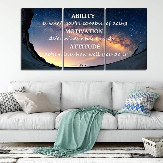 Yetaryy Large Canvas Quotes Wall Art Ability Motivation Attitude Inspirational Saying Posters and Prints 3 Piece Home Decor Entrepreneur Office Words Quote Decoration Ready to Hang - 60" W x 28" H