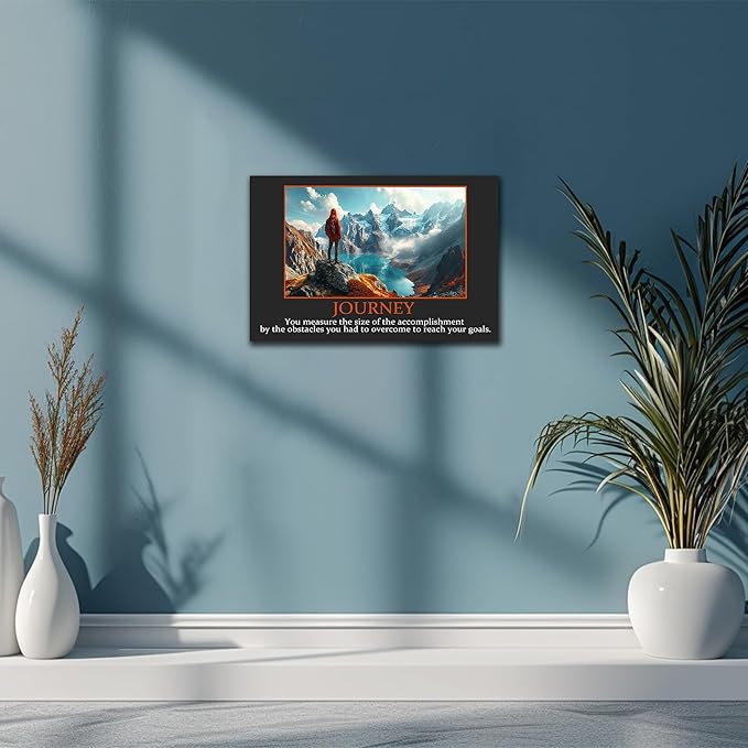 UZMKM - Inspirational Canvas Wall Art, Quotes Motivational Journey Black Style Print Picture for Office Wall Decor, Company Poster Framed Artwork for Women Men Home Decor Ready to Hang 12x18 Inch