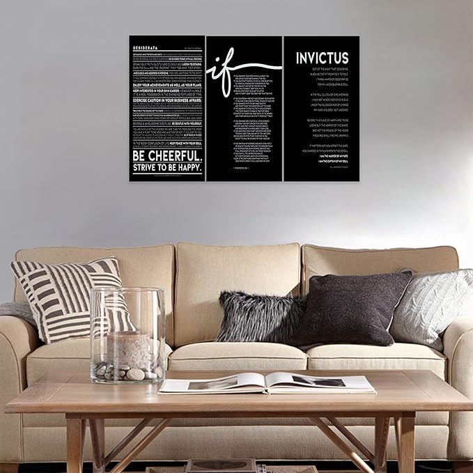 3 Piece Inspirational Wall Art, Black Background Sayings Picture, Quotes Motivational Canvas Prints for Office Decor, Triptych Entrepreneur Painting Framed Artwork for Home Wall Decor (72"Wx36" H)