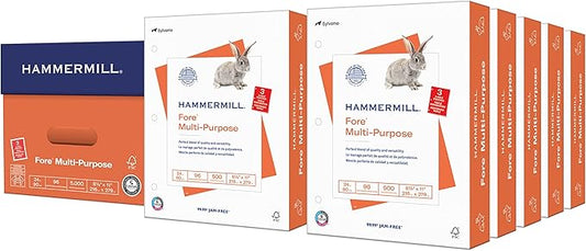 Hammermill Paper, Fore Multipurpose Paper, 8.5 x 11 Paper, Letter Size, 3 Hole, 24lb Paper, 96 Bright, 10 Reams / 5,000 Sheets (101287R) Acid Free Paper