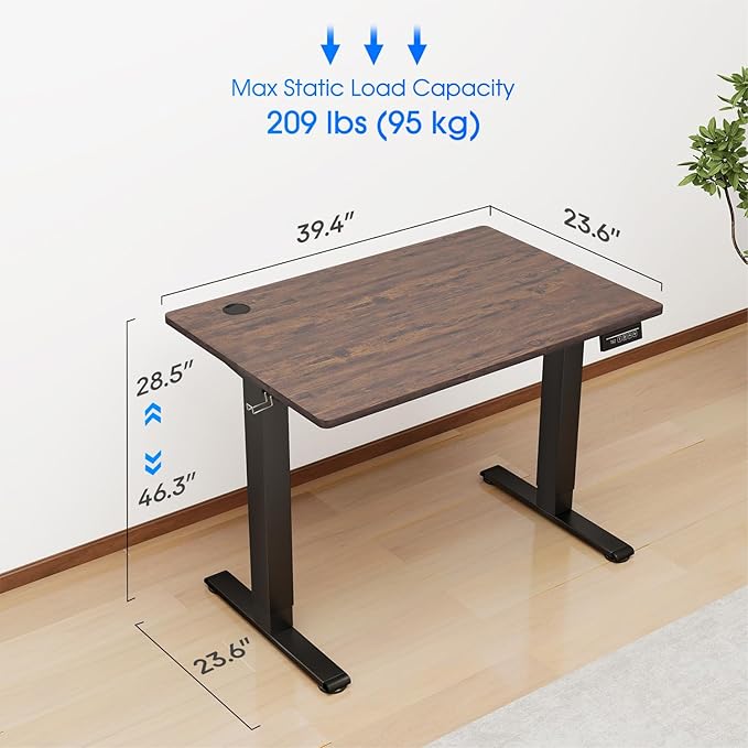 PayLessHere Electric Standing Desk 40x24 Inch Height Adjustable Desk Large Space Office Computer Desk with Headphone Holder 2 Memory Function for Home Office,Brown