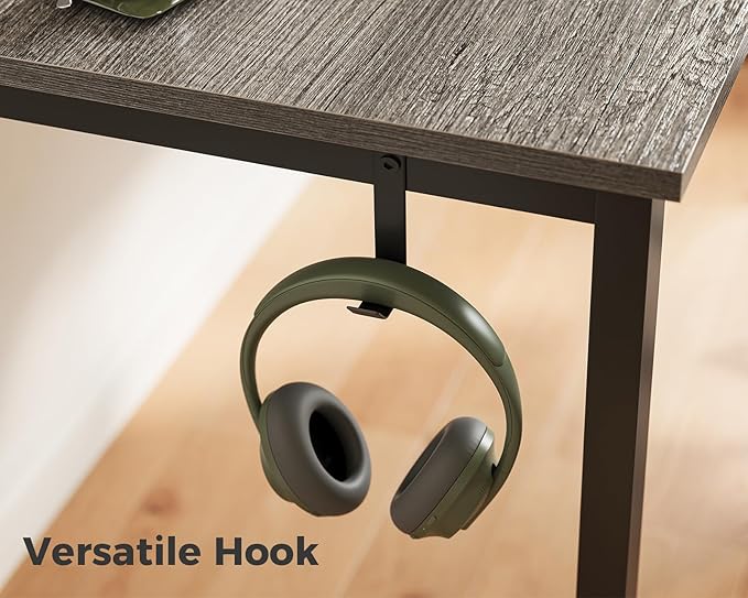 Casaottima 54 Inches Small Computer Desk, Work Study Table for Home Office, Kids Student Writing Desk with Headphone Hooks, Grey
