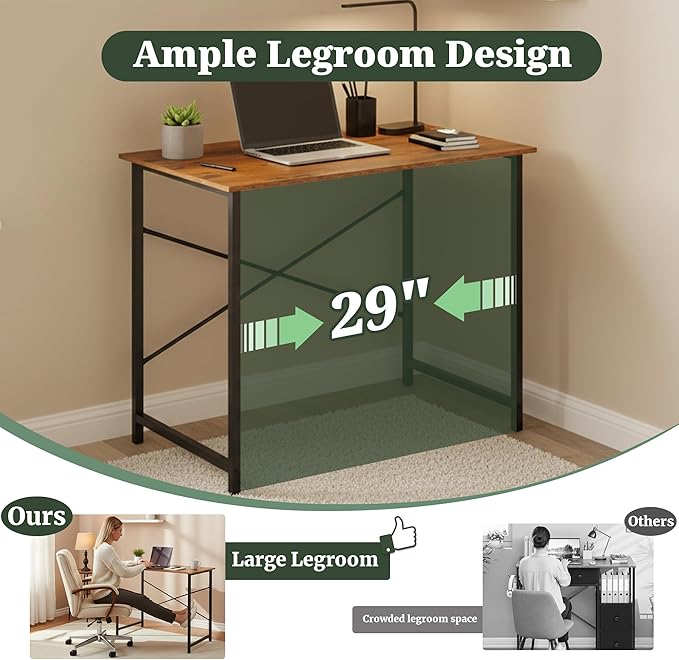 Computer Desk 32 Inch, Simple Home Office Desk Study Writing Table, Sturdy Metal Frame, Scratch-Resistant MDF Desktop for Bedroom Dorm Workspace Small Space, Brown
