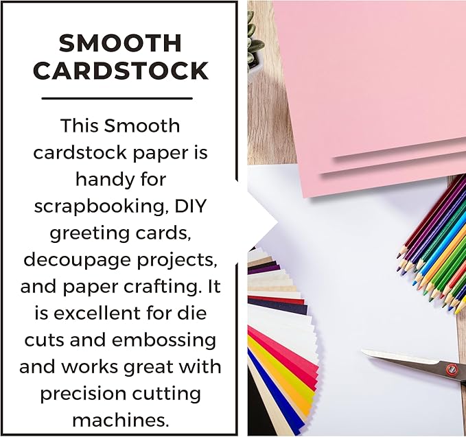 PA Paper Accents Smooth Cardstock 12" x 12" Mauve Ice, 65lb colored cardstock paper for card making, scrapbooking, printing, quilling and crafts, 25 piece pack