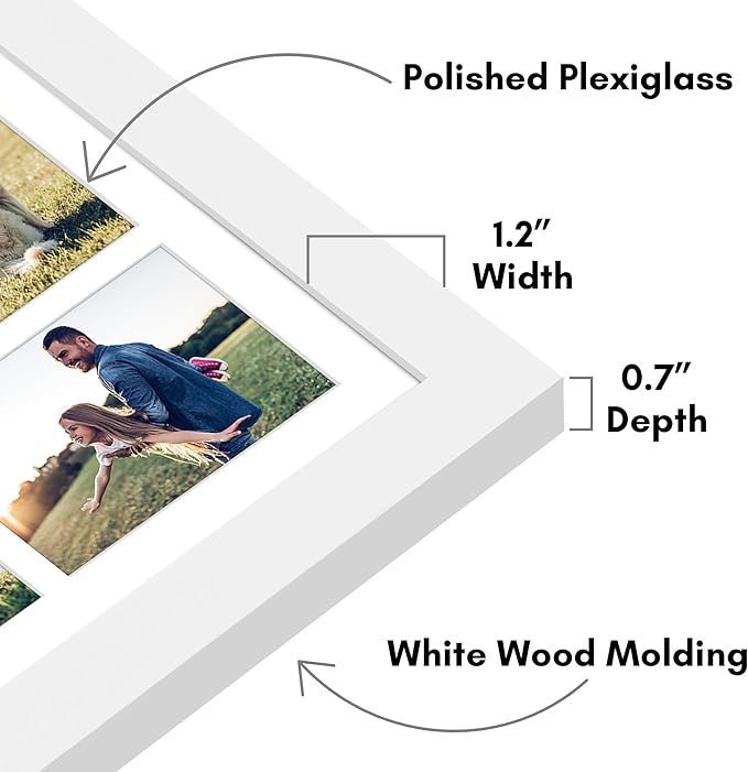 Americanflat 20x20 Collage Picture Frame with Polished Plexiglass - Multi Picture Frames Fit One 8x10, Four 5x5 and Six 4x6 Photos or Use as One 20x20 Frame - Signature Collection - White