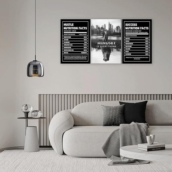Mindset is Everything Wall Art Motivational Wall Decor for Office Pictures Posters Framed Canvas Wall Art Prints Painting Artwork Decor Ready to Hang in Living Room Bedroom Classroom