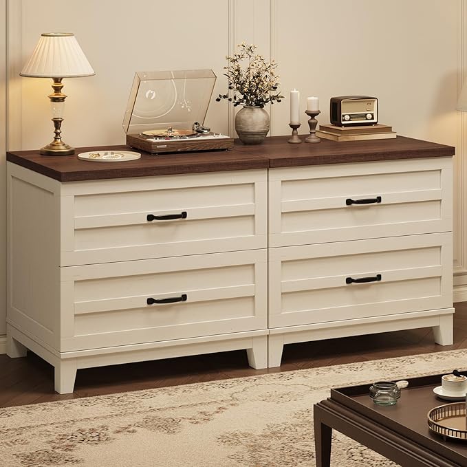 IDEALHOUSE 21.26" D Lateral File Cabinet, Wood Farmhouse Large Filing Storage Cabinet with Drawers & Hanging for Legal/Letter/A4 Size File, Thick & Sturdy Frame for Home Office, Rustic Brown & White