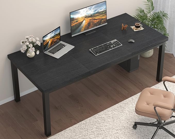 63 x 31 Inch Large Computer Desk, Modern Office Desk with Adjustable Feet, Gaming Desk with Deep Desktop, Study Writing Table for Home Office, Work from Home, Easy Assembly, Black