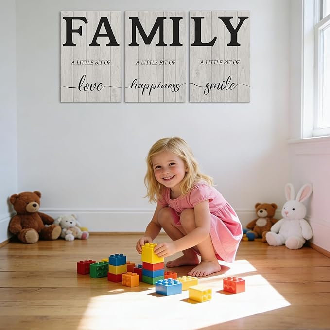 Family Wall Decor for Living Room Family Canvas Wall Art - 3-Piece Framed Canvas Prints with Wooden Frame, Ready to Hang, Fade-Resistant High-Definition Artwork (16''Wx24''Hx3PCS)