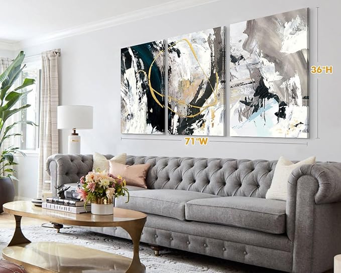 GIFTTWART Extra Large Textured Canvas Wall Art – Modern Abstract Black and White Painting for Living Room, Office, Dining Room Decor, 71"x36"