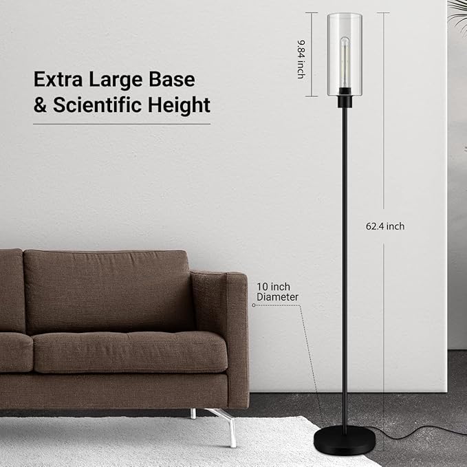BoostArea Floor Lamp With Glass Lampshade, 4W Bulb Included - Modern Standing Pole Lamp for Living Room, Bedroom, Office, Kids Room, Reading