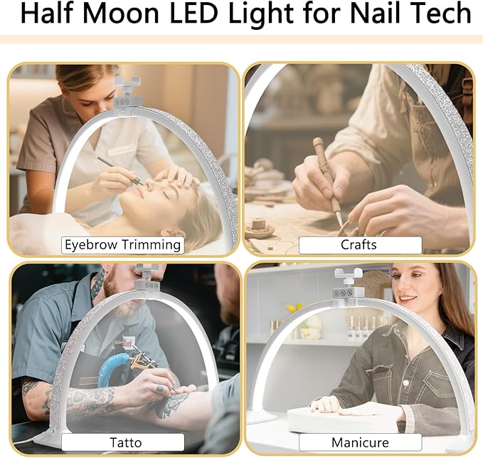 KEDAO Nail Light for Desk,Half Moon Light LED for Tech Nail Desk Lamp with Phone Stand Foldable Adjustable Dimmable Half Moon Lamp for Lash Beauty Tattoos Crafts