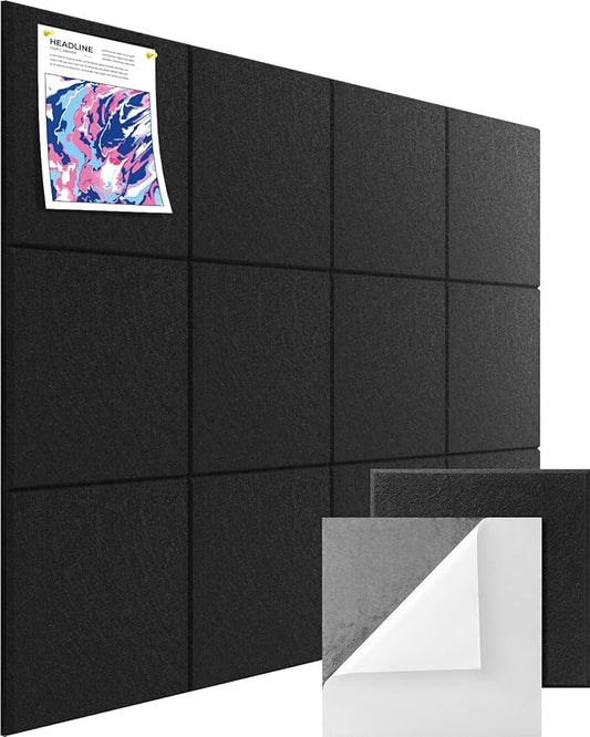 48"X36" Cork Boards for Wall with Adhesive Backing, 12 Pack Felt Bulletin Board Tiles for Office, Pin Board for Photos, Notes, Dart Board Wall Protectors