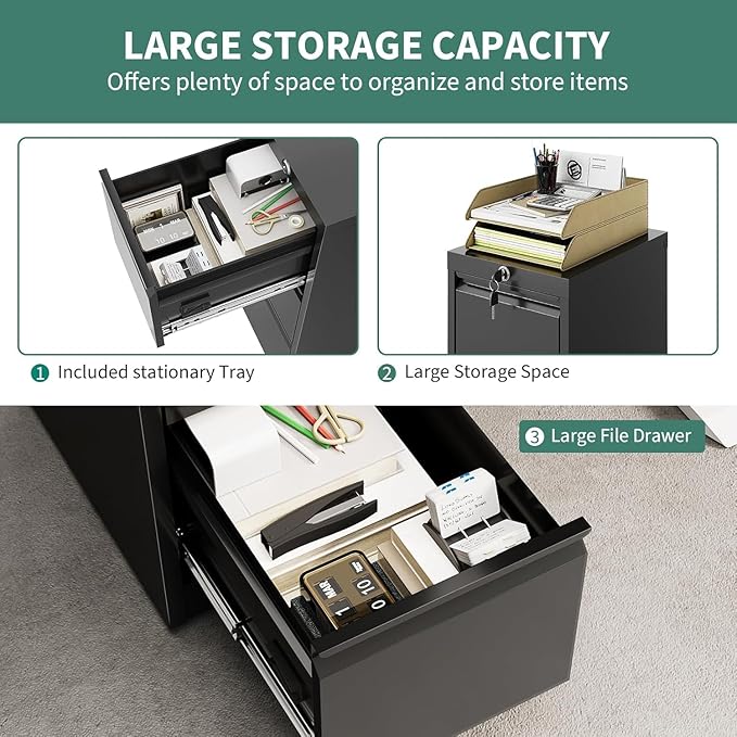 4 Drawer File Cabinet with Lock,Heavy Duty File Storage Cabine,Metal Vertical File Cabinet Office Home Vertical File Cabinet for A4 Legal/Letter Size Narrow File Cabinet Locked