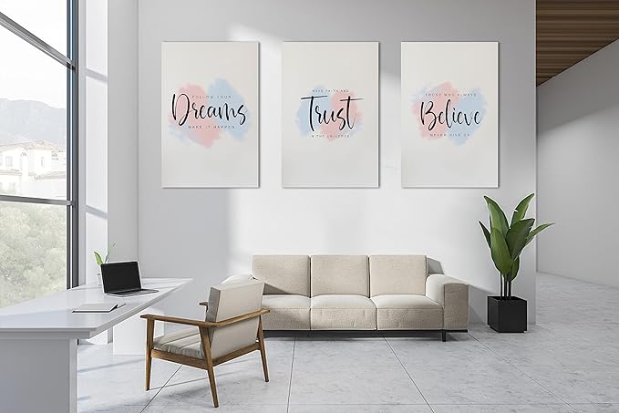 3 Piece Canvas Wall Art, Motivational Quotes Dreams Trust Believe Print Pictures for Office, Women Inspirational Framed Artwork Home Decor 24"x36" x 3 Pcs