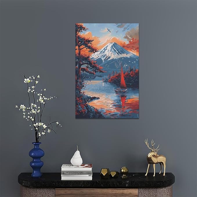 Japanese Wall Art Japan Pictures Wall Decor Asian Landscape Canvas Painting Print Home Modern Artwork Decorations Framed for Bathroom Living Room Bedroom Office 16 x 24 inch