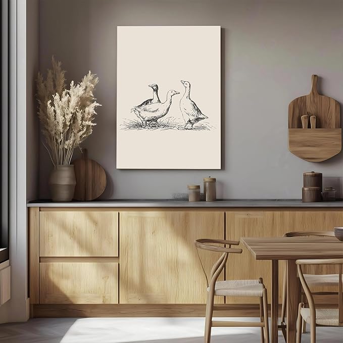 Framed Vintage Duck Canvas Wall Art Minimalist Abstract Animal Picture for Wall Decor Antique Vintage Painting Farmhouse Wall Decor Country Farm Animal Artwork for Living Room Decor, Ready to Hang