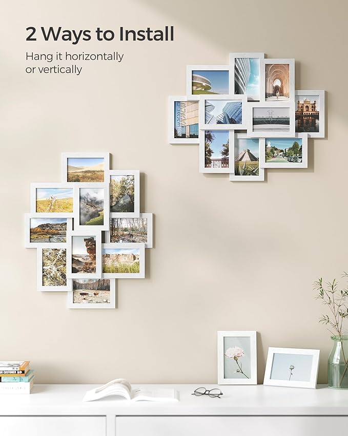 SONGMICS 4x6 Collage Picture Frames, 10-Pack Photo Collage Frame for Wall Decor, Glass Front, Assembly Required, Cloud White URPF020W02