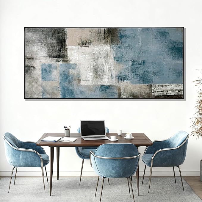 SDYA Blue Abstract Wall Art Canvas Painting Modern Minimalist Artwork for Living Room Bedroom Office, Neutral Blue Gray Textured Wall Decor Oil Painting 32"x70"