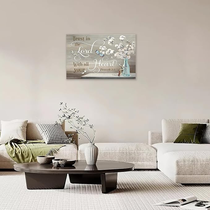 yerretin Christian Bible Verse Wall Art Religious Pictures Wall Decor Scripture Lord Canvas Cotton Painting Modern Decoration Artwork for Bathroom Living Room Bedroom Office Framed 20"x16"